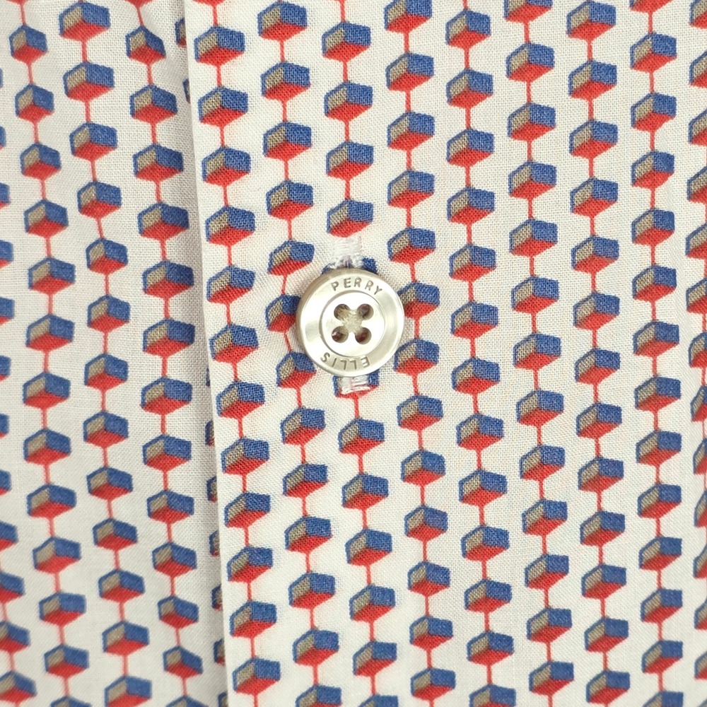 Perry Ellis Mens Button Down Shirt 2X Geometric Print 100% Cotton Casual Comfort - Picture 7 of 12